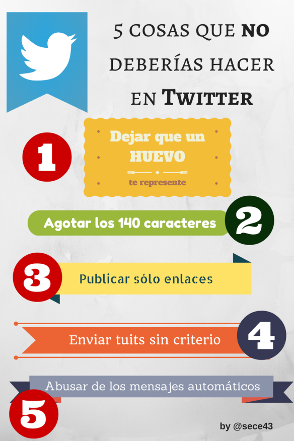 infografía con 5 cosas que no debes hacer en Twitter
